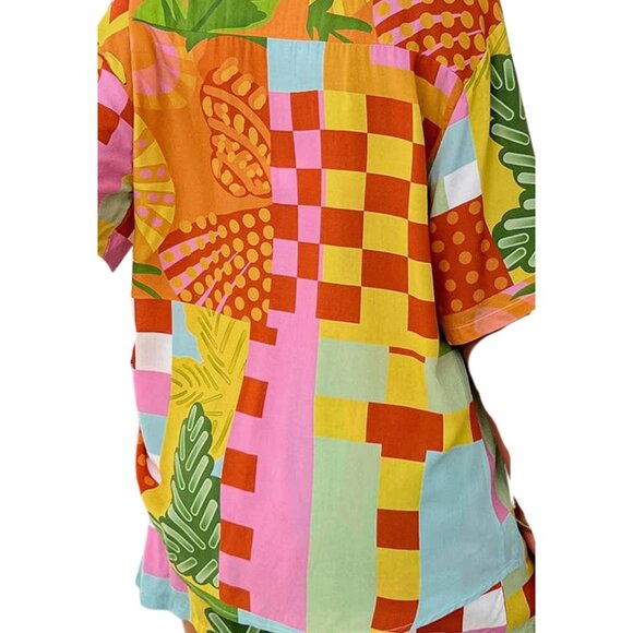 Womens Boho Button Down Short Set Summer to Fall Two-Piece Outfit Sizes S-XL - Picture 4 of 4